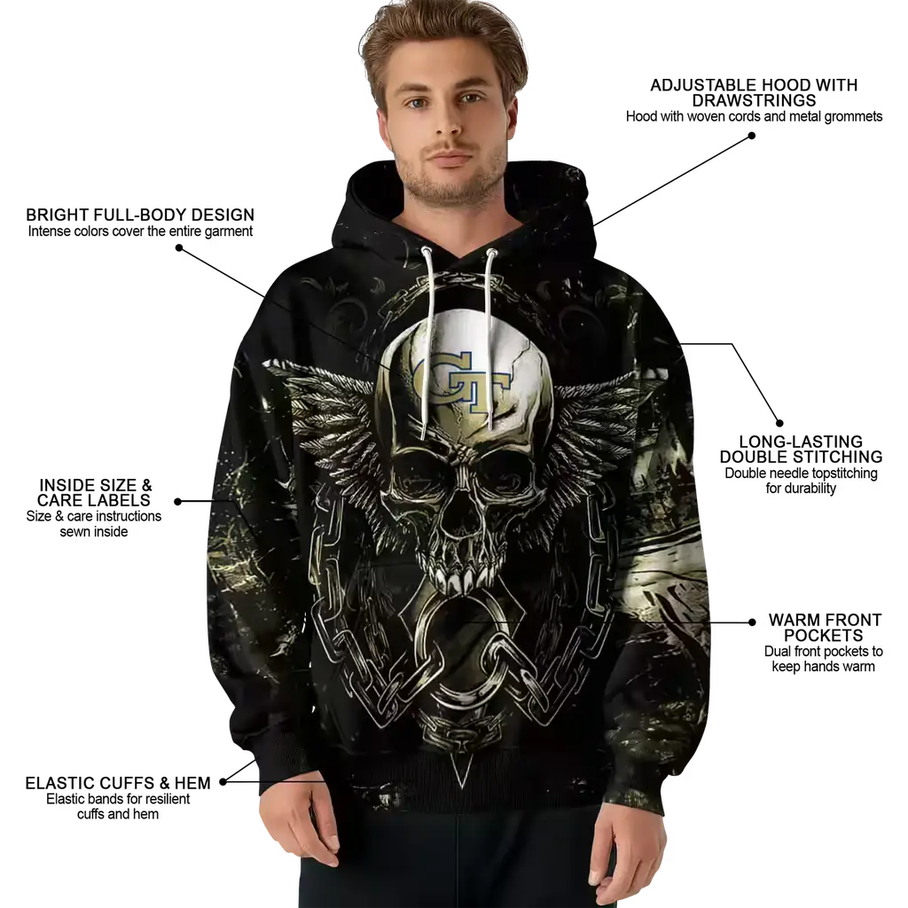 georgia tech yellow jackets skull artwork gold black hoodie latest model georgia tech yellow jackets skull artwork gold black hoodie latest model