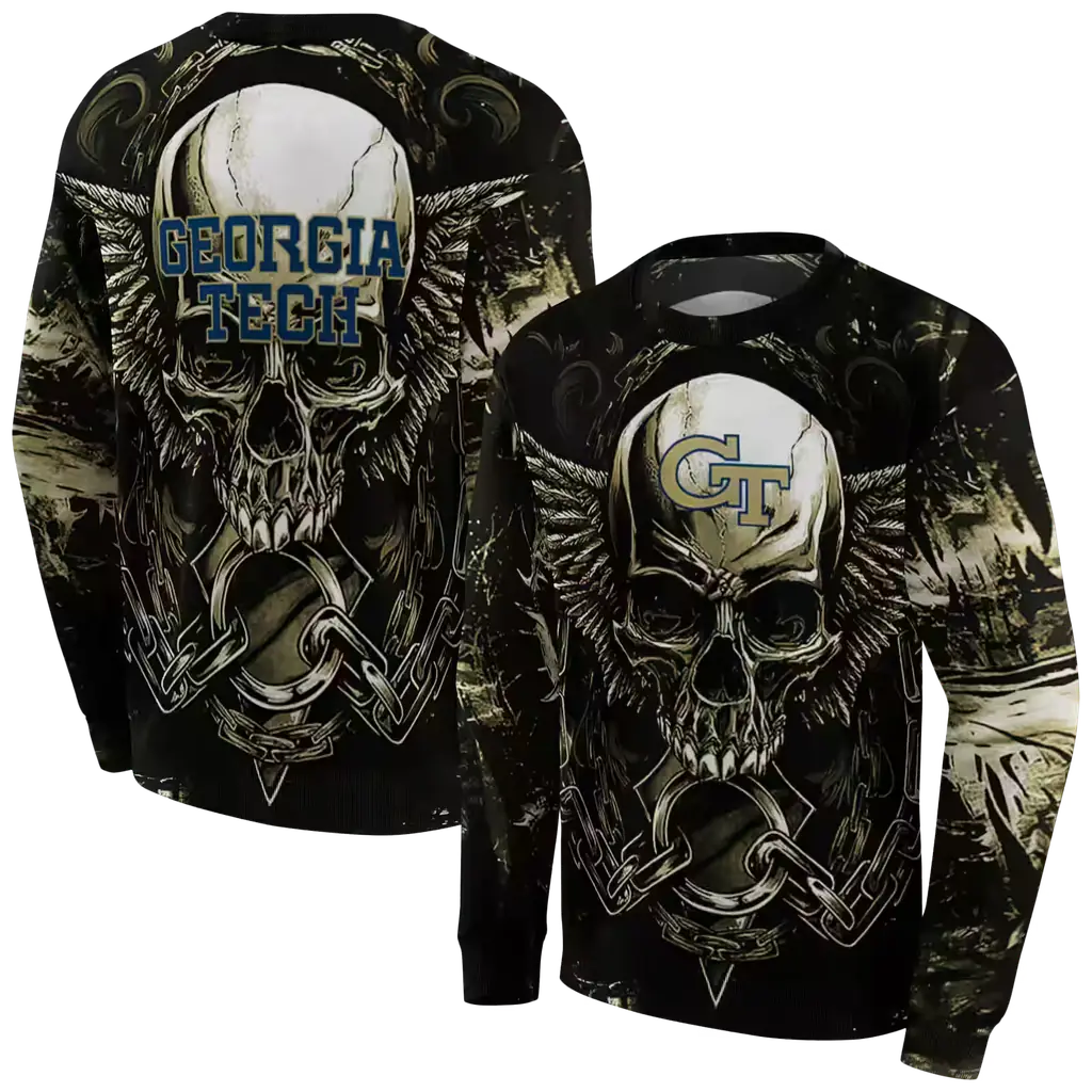georgia tech yellow jackets skull artwork gold black hoodie premium grade georgia tech yellow jackets skull artwork gold black hoodie premium grade