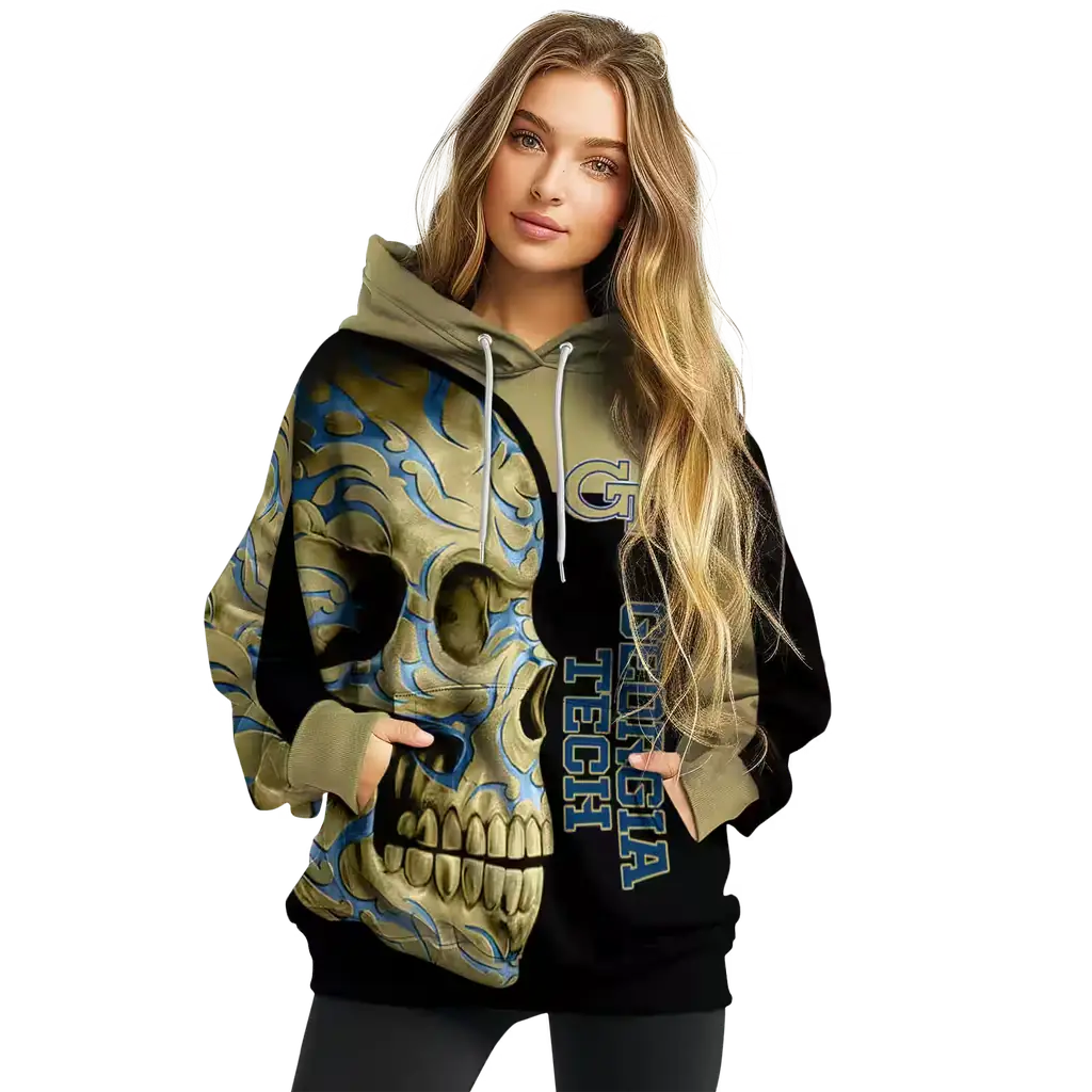 georgia tech yellow jackets skull motif gold black hoodie high quality georgia tech yellow jackets skull motif gold black hoodie high quality