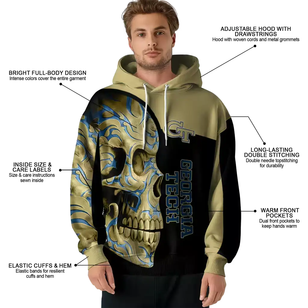 georgia tech yellow jackets skull motif gold black hoodie latest model georgia tech yellow jackets skull motif gold black hoodie latest model