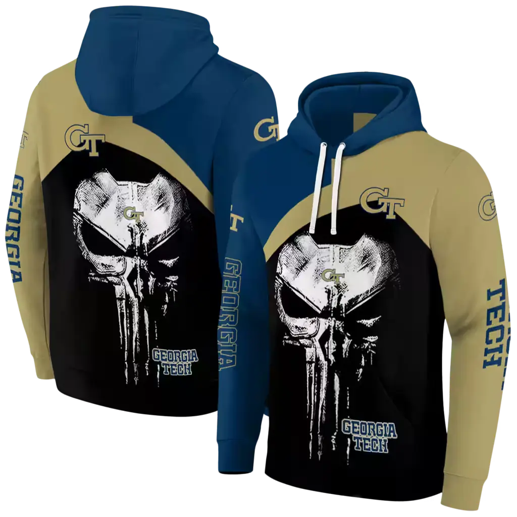georgia tech yellow jackets skull punisher blue black hoodie fashion forward georgia tech yellow jackets skull punisher blue black hoodie fashion forward