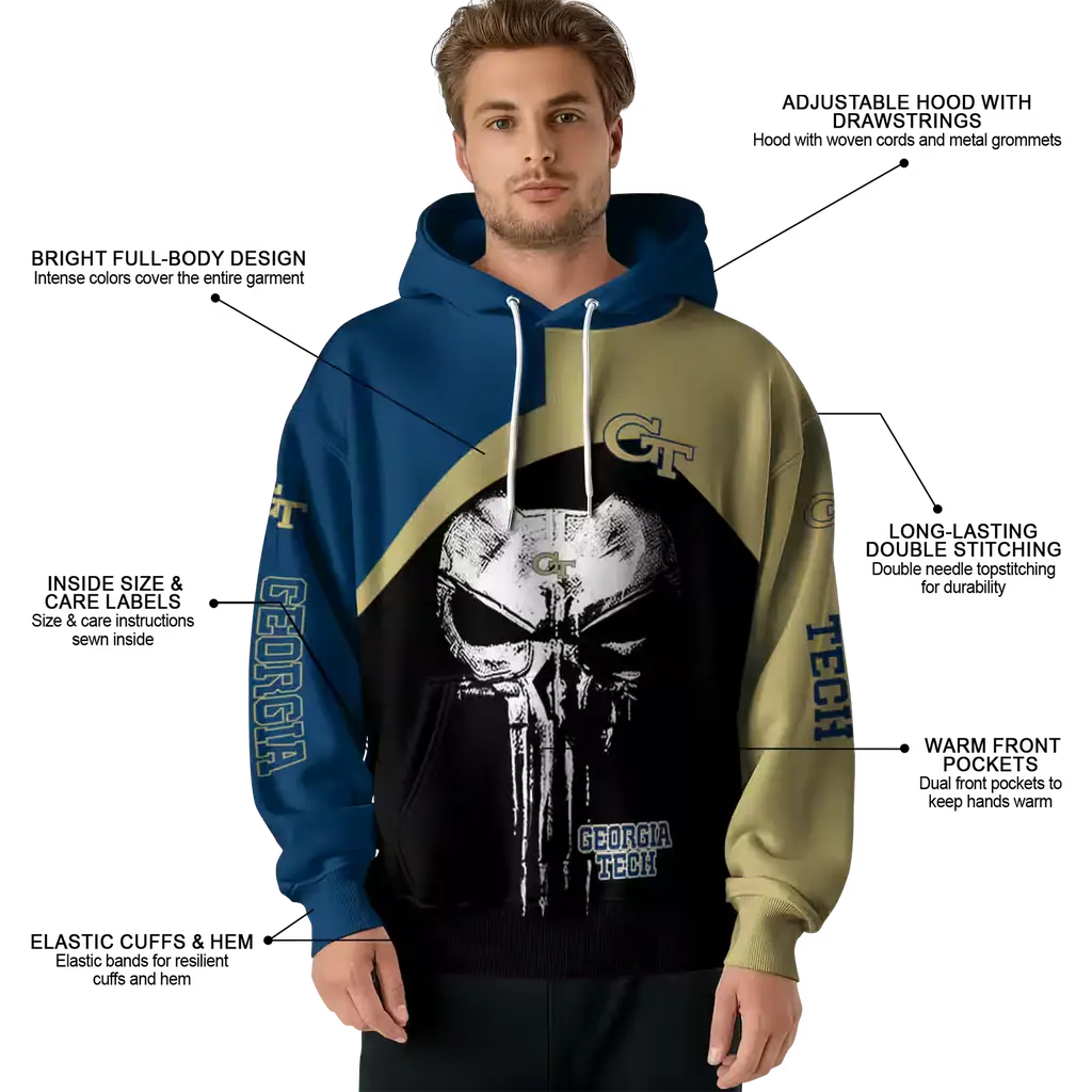 georgia tech yellow jackets skull punisher blue black hoodie latest model georgia tech yellow jackets skull punisher blue black hoodie latest model