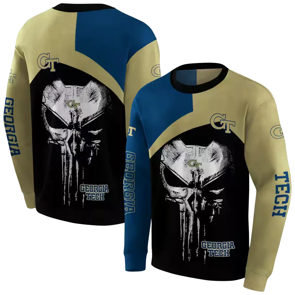georgia tech yellow jackets skull punisher blue black hoodie premium grade georgia tech yellow jackets skull punisher blue black hoodie premium grade