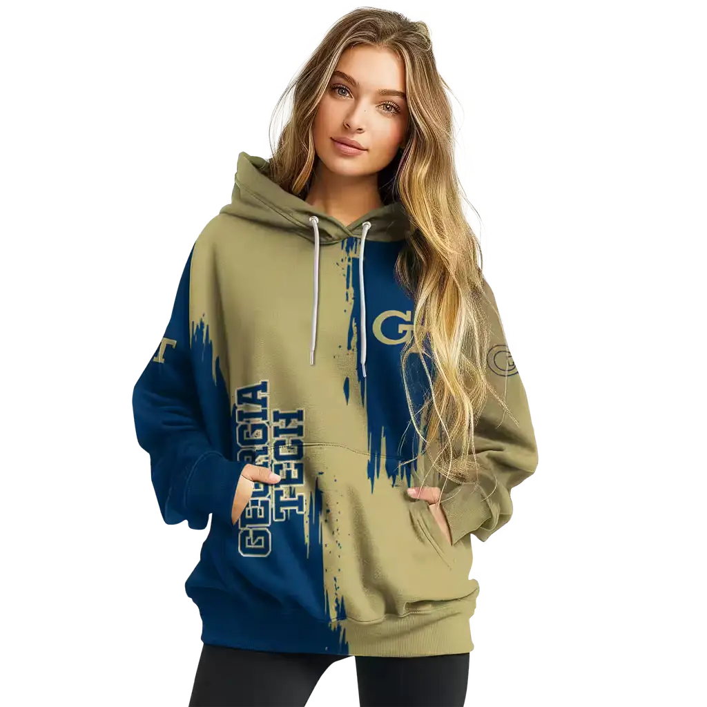 georgia tech yellow jackets splatter effect gold hoodie high quality georgia tech yellow jackets splatter effect gold hoodie high quality