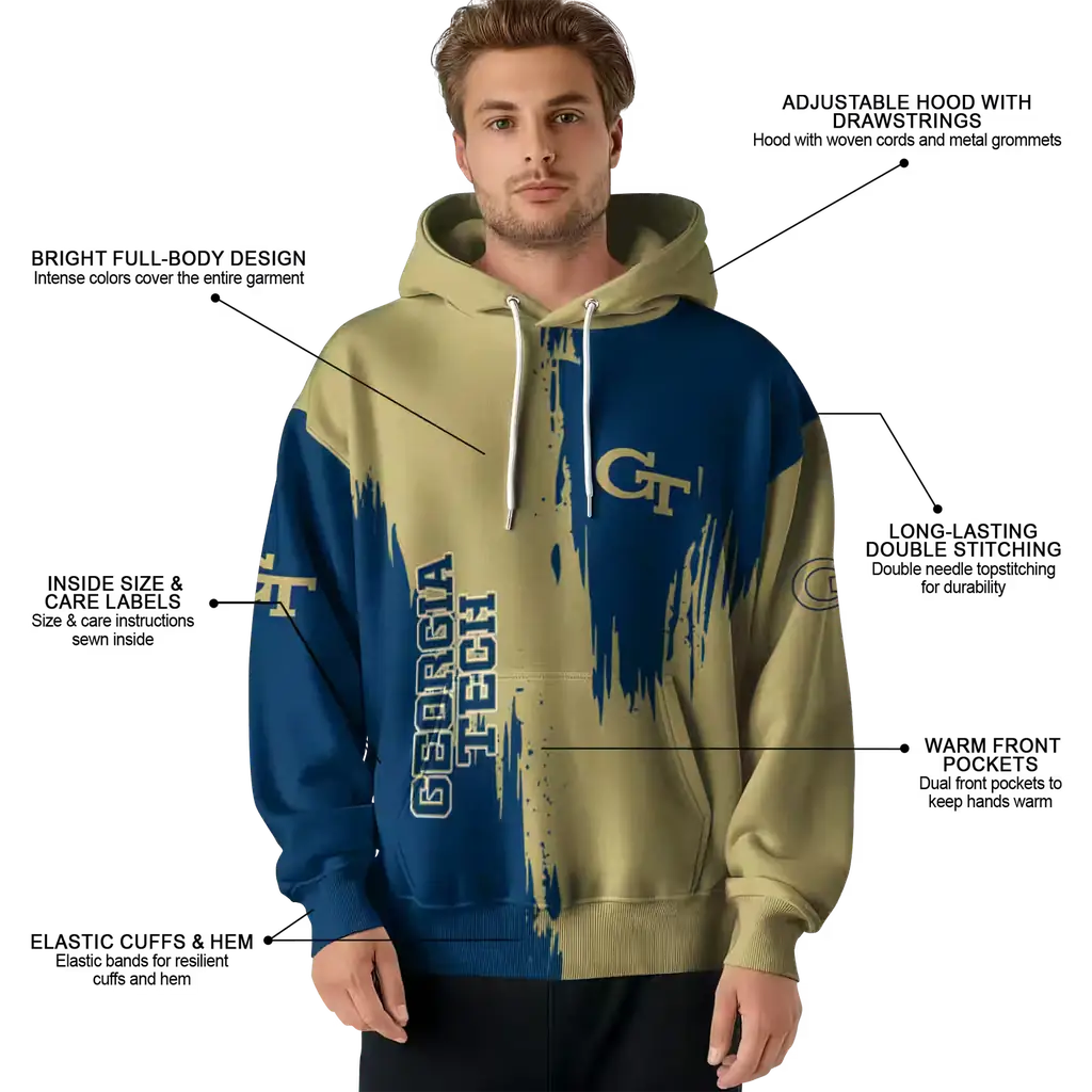 georgia tech yellow jackets splatter effect gold hoodie latest model georgia tech yellow jackets splatter effect gold hoodie latest model