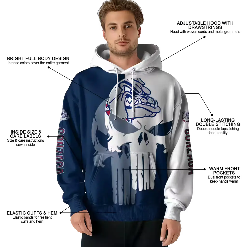 gonzaga bulldogs graphic punisher blue white hoodie latest model gonzaga bulldogs graphic punisher blue white hoodie latest model