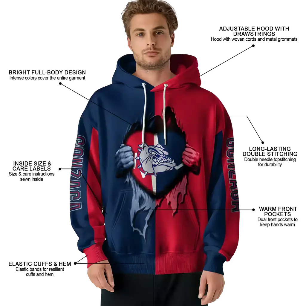 gonzaga bulldogs heartbeat graphic blue hoodie latest model gonzaga bulldogs heartbeat graphic blue hoodie latest model
