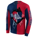 gonzaga bulldogs heartbeat graphic blue hoodie best selling