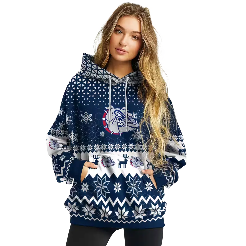 gonzaga bulldogs reindeer motif blue hoodie high quality gonzaga bulldogs reindeer motif blue hoodie high quality