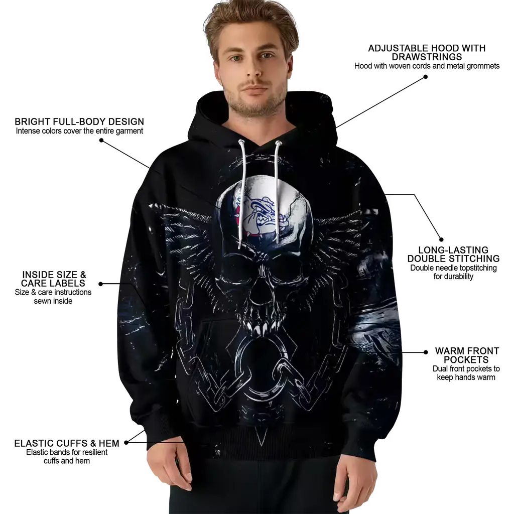 gonzaga bulldogs skull artwork blue black hoodie latest model gonzaga bulldogs skull artwork blue black hoodie latest model