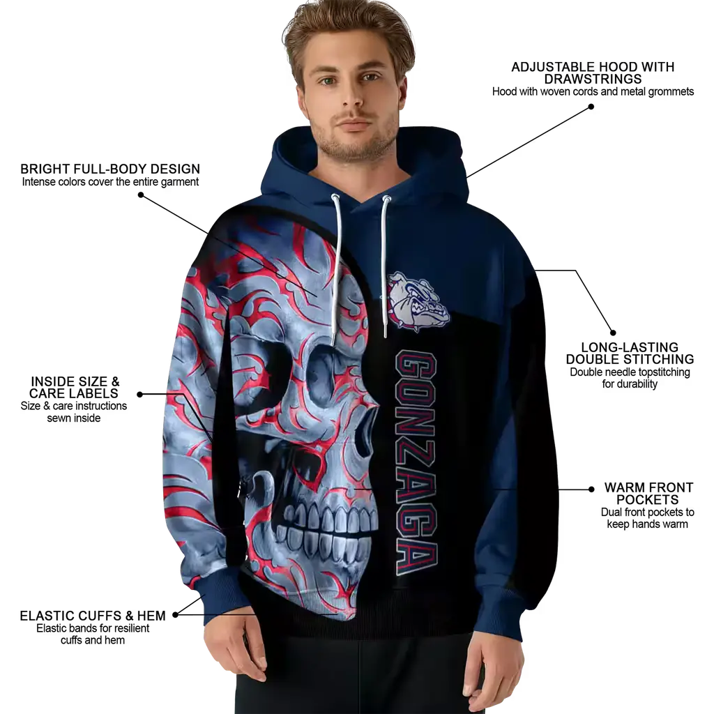 gonzaga bulldogs skull motif blue black hoodie latest model gonzaga bulldogs skull motif blue black hoodie latest model