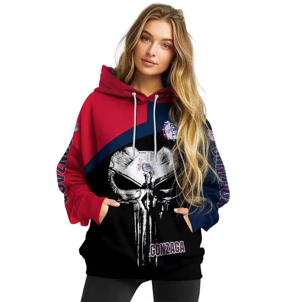 gonzaga bulldogs skull punisher red black hoodie high quality gonzaga bulldogs skull punisher red black hoodie high quality