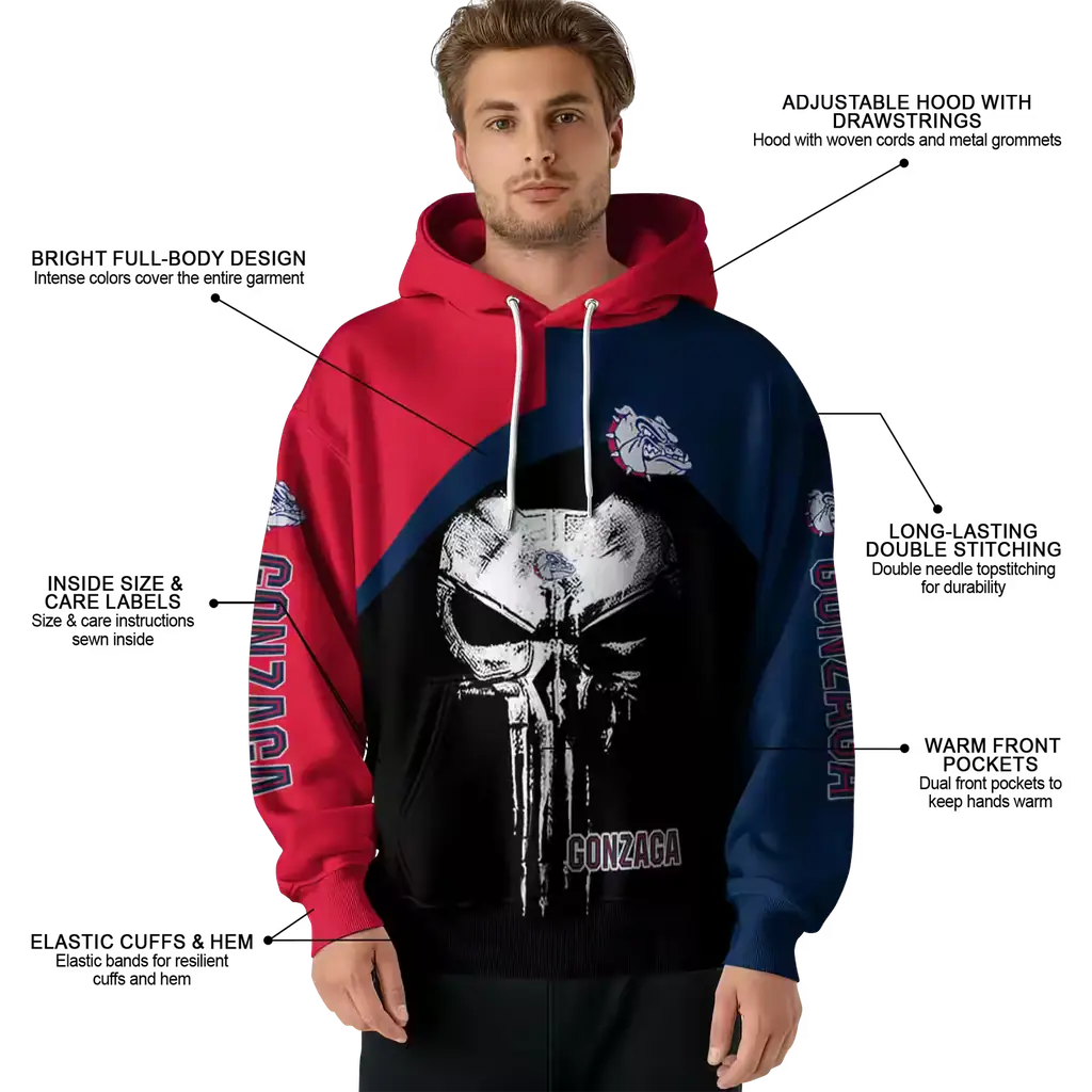 gonzaga bulldogs skull punisher red black hoodie latest model gonzaga bulldogs skull punisher red black hoodie latest model