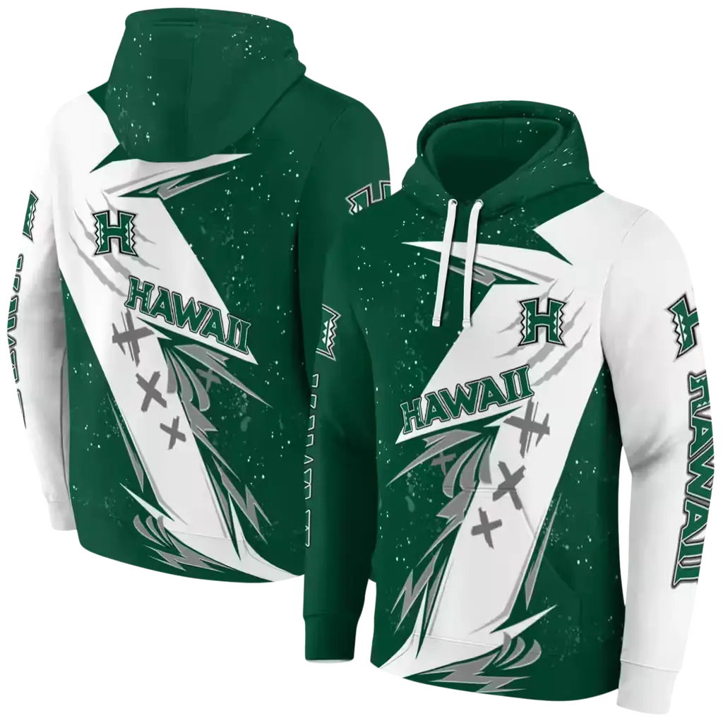 hawaii rainbow warriors dynamic slash green white hoodie fashion forward hawaii rainbow warriors dynamic slash green white hoodie fashion forward