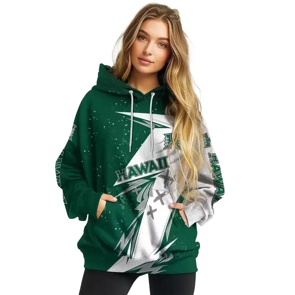 hawaii rainbow warriors dynamic slash green white hoodie high quality hawaii rainbow warriors dynamic slash green white hoodie high quality