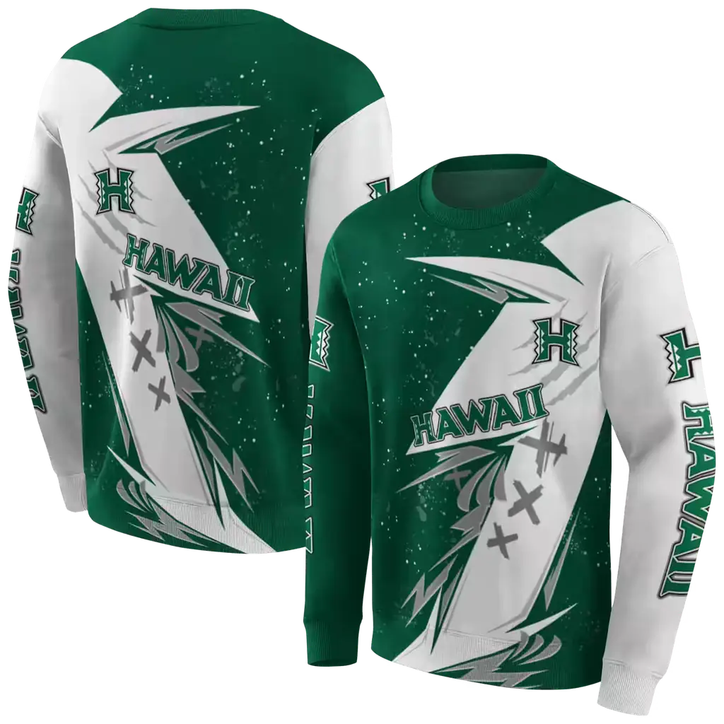 hawaii rainbow warriors dynamic slash green white hoodie premium grade hawaii rainbow warriors dynamic slash green white hoodie premium grade
