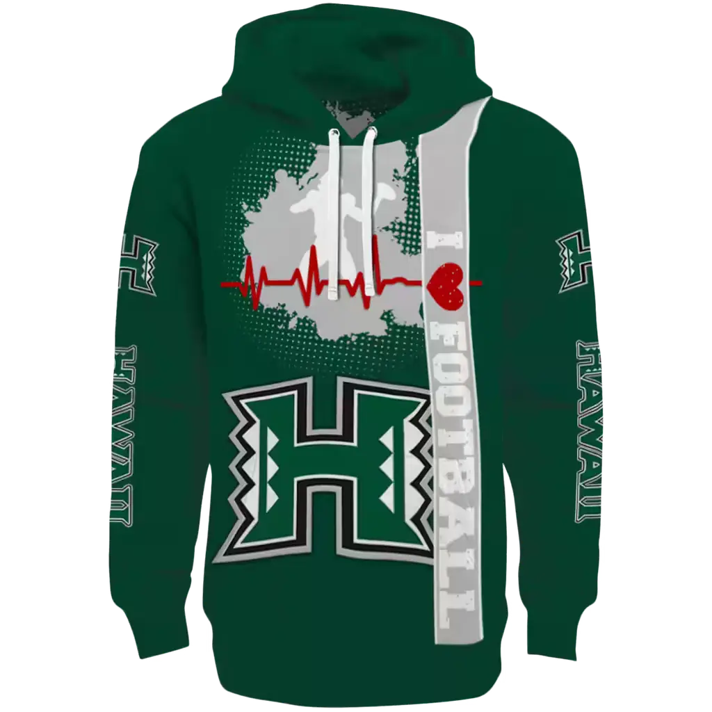 hawaii rainbow warriors football heartbeat green hoodie best selling hawaii rainbow warriors football heartbeat green hoodie best selling