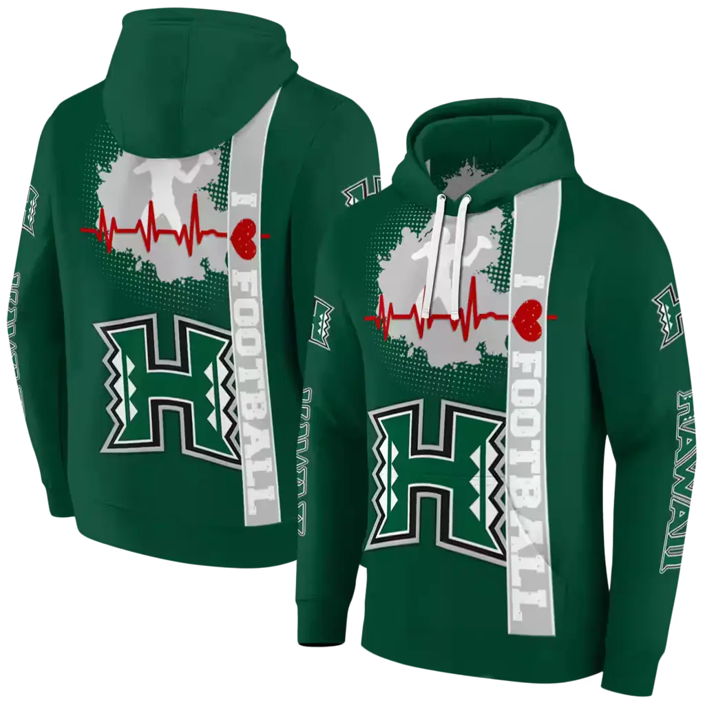 hawaii rainbow warriors football heartbeat green hoodie fashion forward hawaii rainbow warriors football heartbeat green hoodie fashion forward