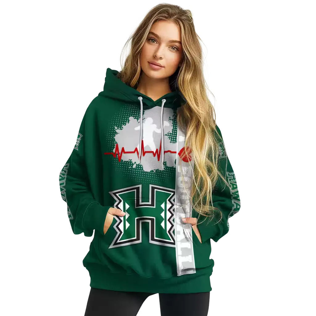 hawaii rainbow warriors football heartbeat green hoodie high quality hawaii rainbow warriors football heartbeat green hoodie high quality