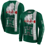 hawaii rainbow warriors football heartbeat green hoodie best selling