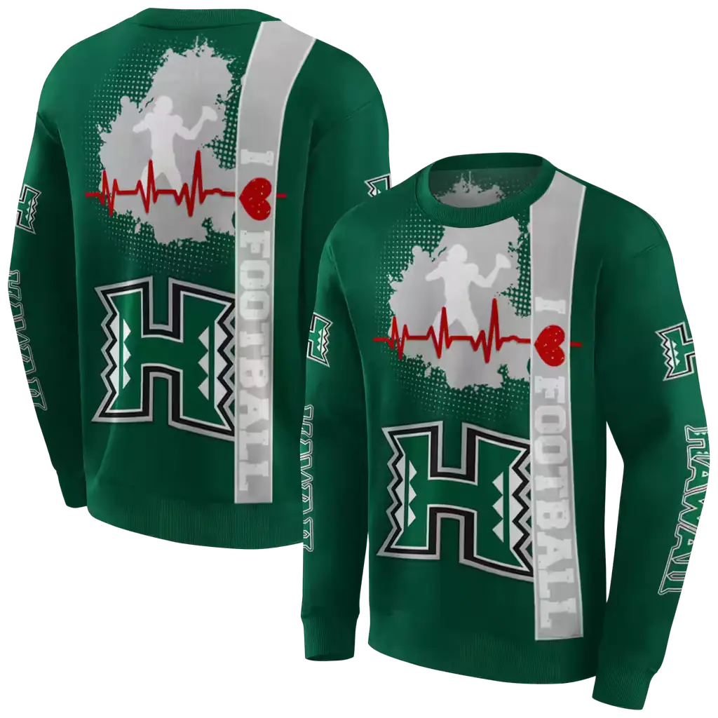 hawaii rainbow warriors football heartbeat green hoodie premium grade hawaii rainbow warriors football heartbeat green hoodie premium grade