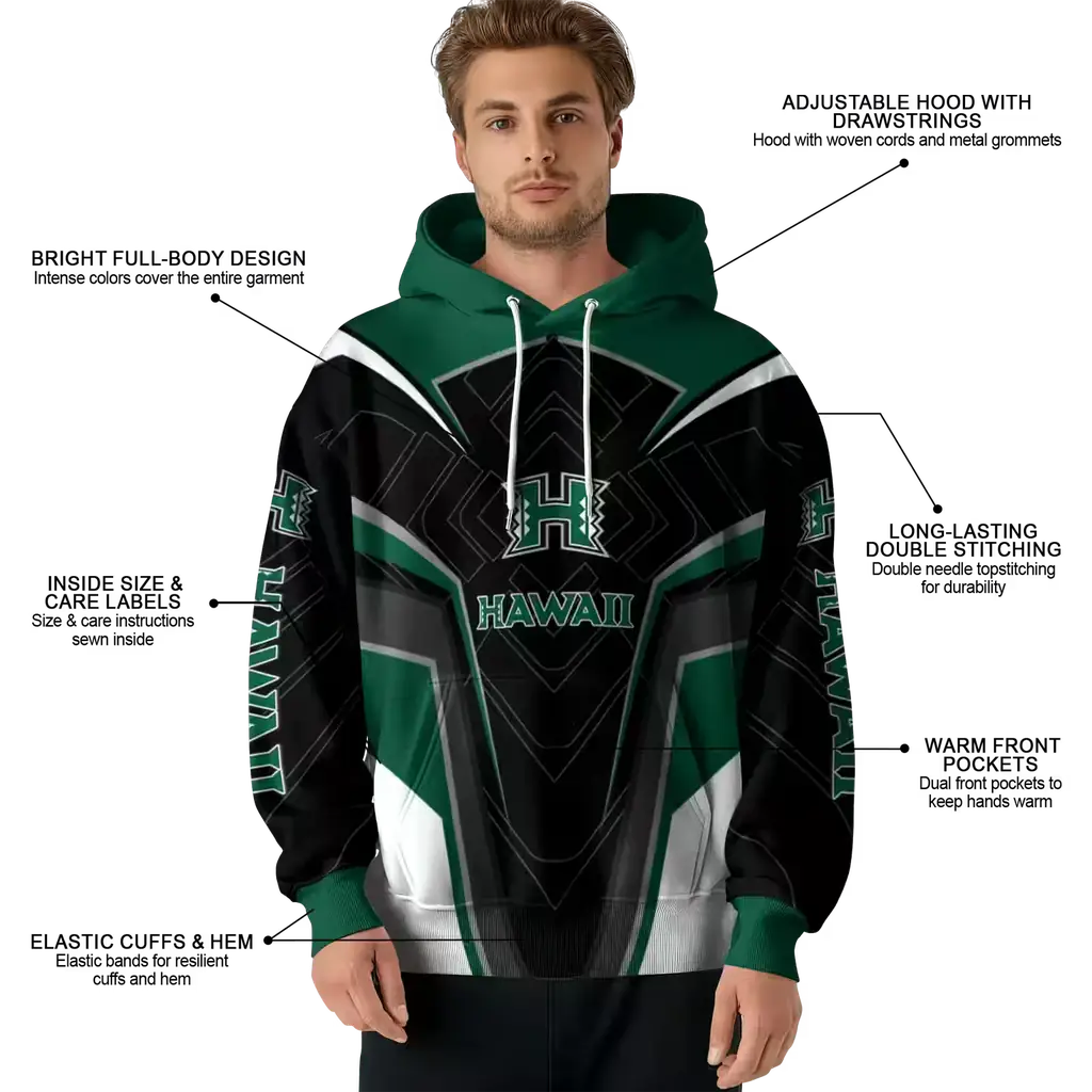 hawaii rainbow warriors futuristic pattern green black hoodie latest model hawaii rainbow warriors futuristic pattern green black hoodie latest model