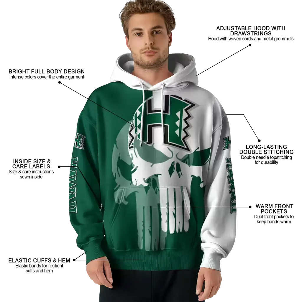 hawaii rainbow warriors graphic punisher green white hoodie latest model hawaii rainbow warriors graphic punisher green white hoodie latest model