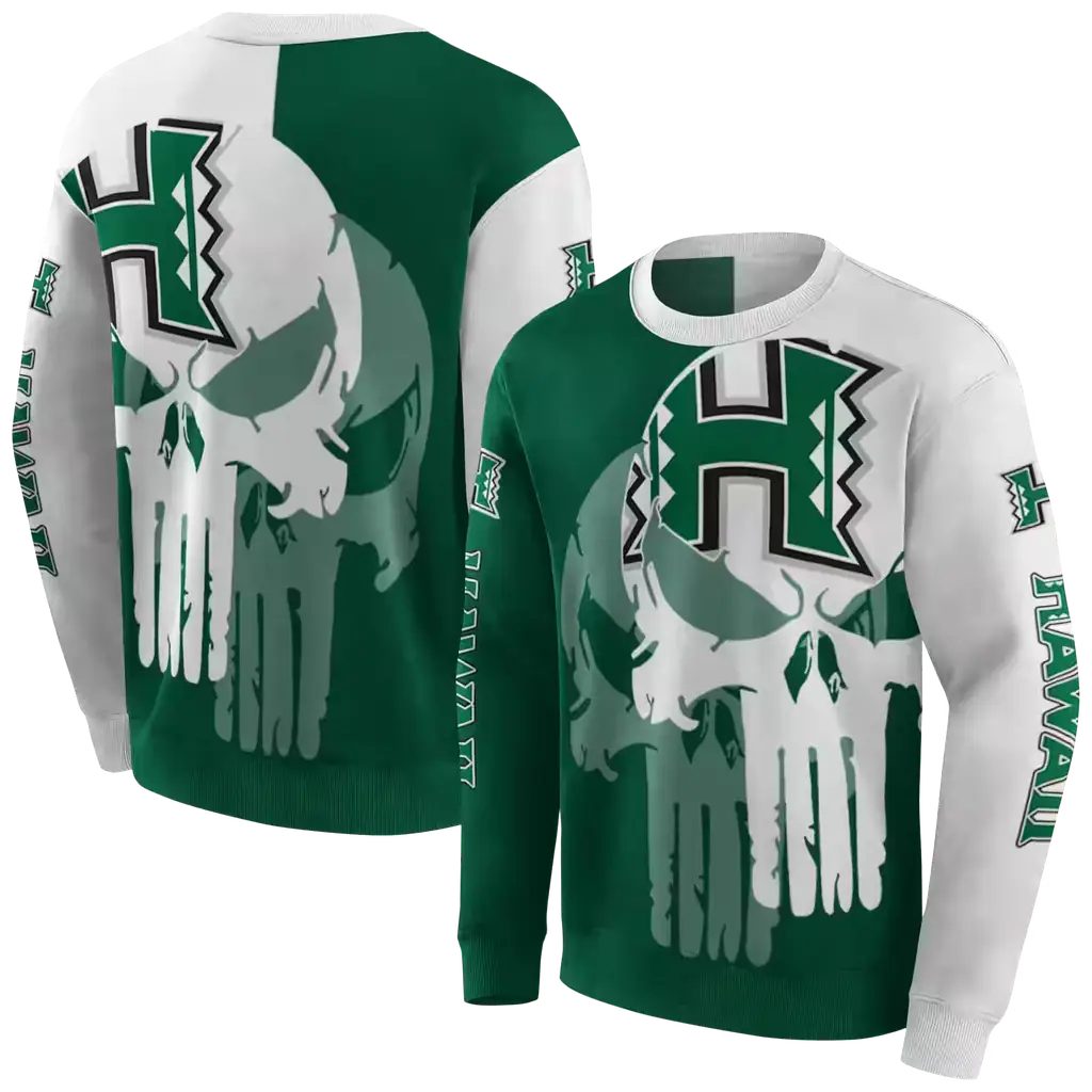 hawaii rainbow warriors graphic punisher green white hoodie premium grade hawaii rainbow warriors graphic punisher green white hoodie premium grade