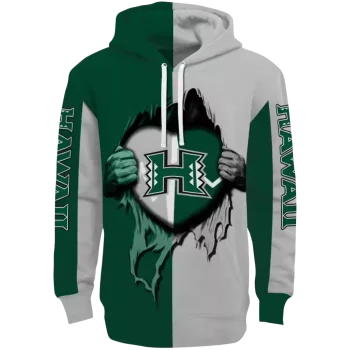 hawaii rainbow warriors heartbeat graphic green hoodie best selling
