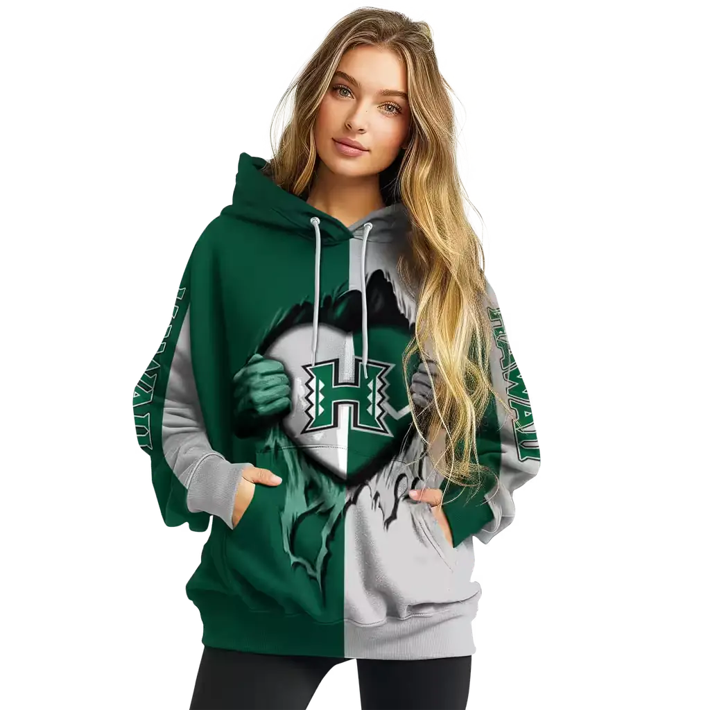 hawaii rainbow warriors heartbeat graphic green hoodie high quality hawaii rainbow warriors heartbeat graphic green hoodie high quality