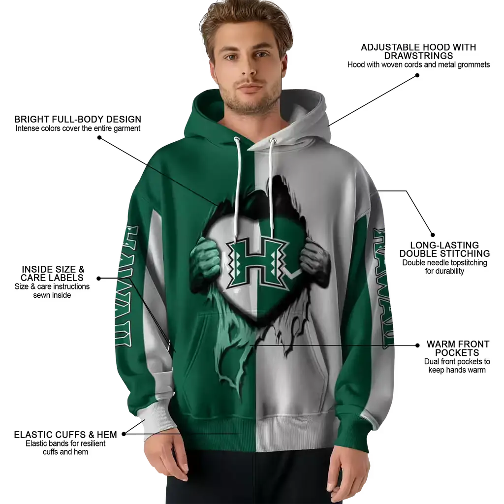hawaii rainbow warriors heartbeat graphic green hoodie latest model hawaii rainbow warriors heartbeat graphic green hoodie latest model