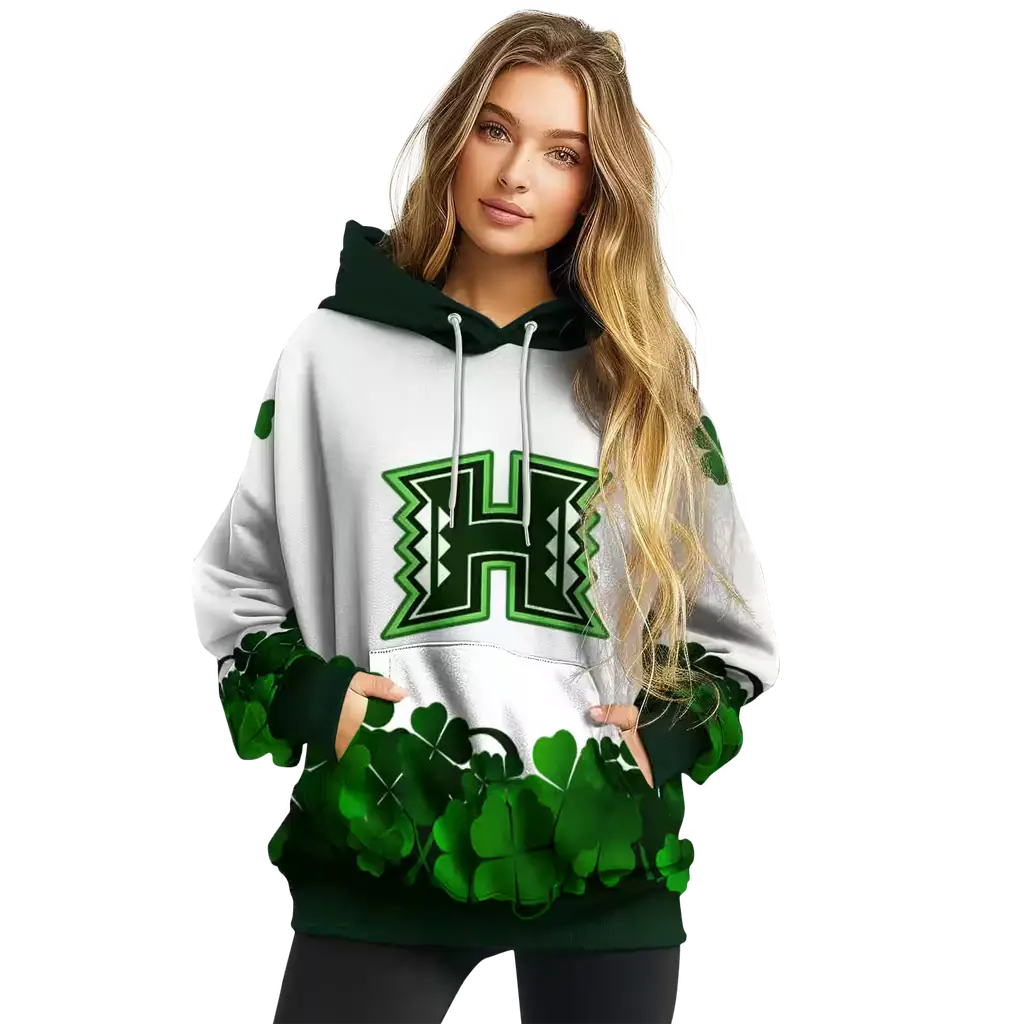 hawaii rainbow warriors lucky motif white green hoodie high quality hawaii rainbow warriors lucky motif white green hoodie high quality