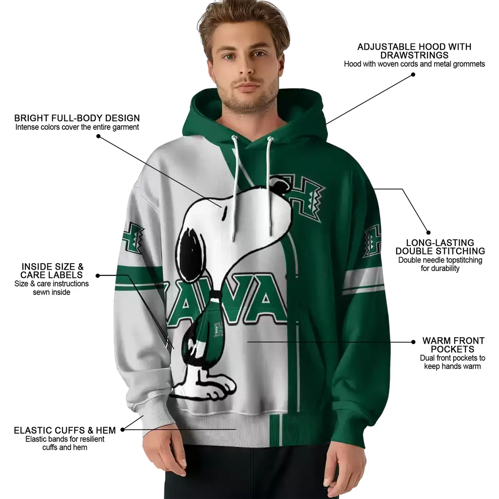 hawaii rainbow warriors playful snoopy green hoodie latest model hawaii rainbow warriors playful snoopy green hoodie latest model