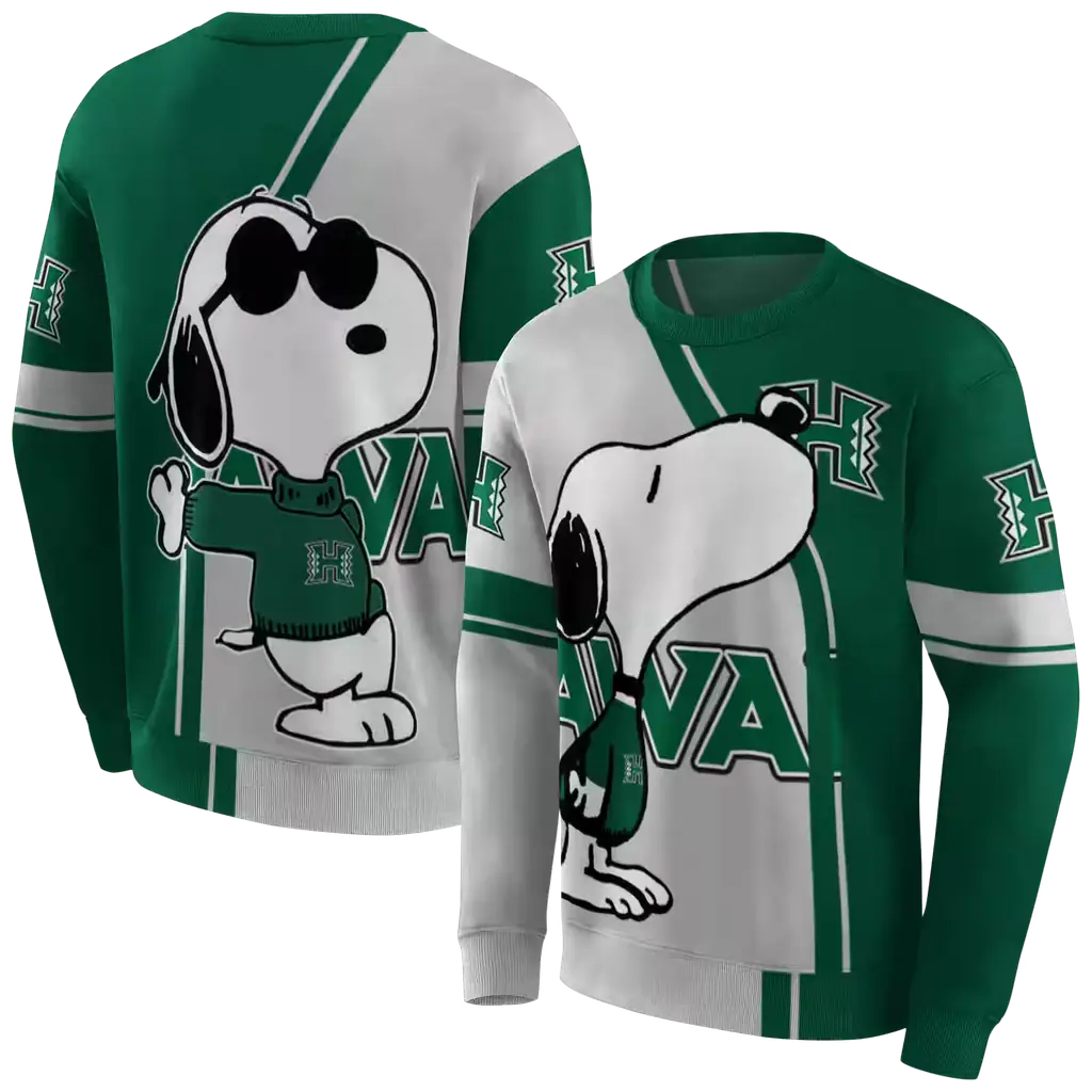 hawaii rainbow warriors playful snoopy green hoodie premium grade hawaii rainbow warriors playful snoopy green hoodie premium grade
