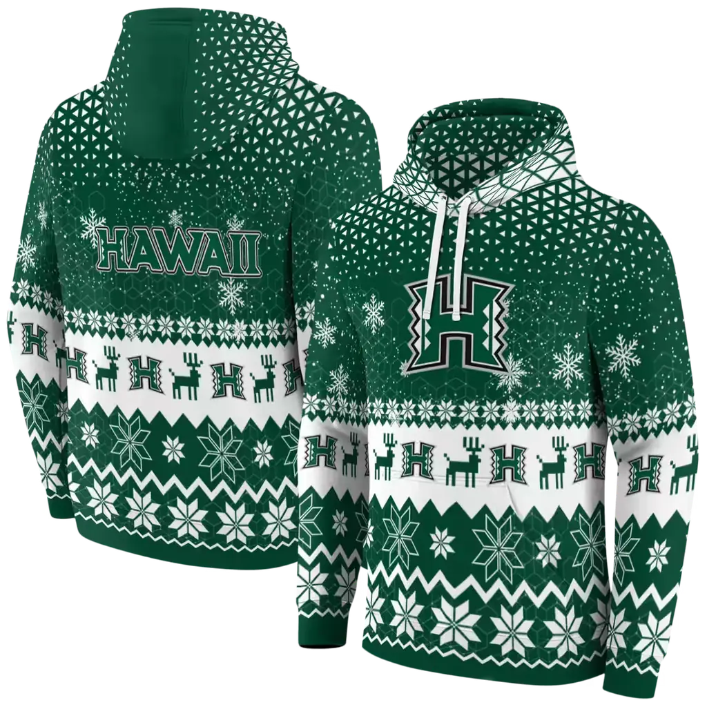 hawaii rainbow warriors reindeer motif green hoodie fashion forward hawaii rainbow warriors reindeer motif green hoodie fashion forward