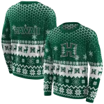 hawaii rainbow warriors reindeer motif green hoodie best selling