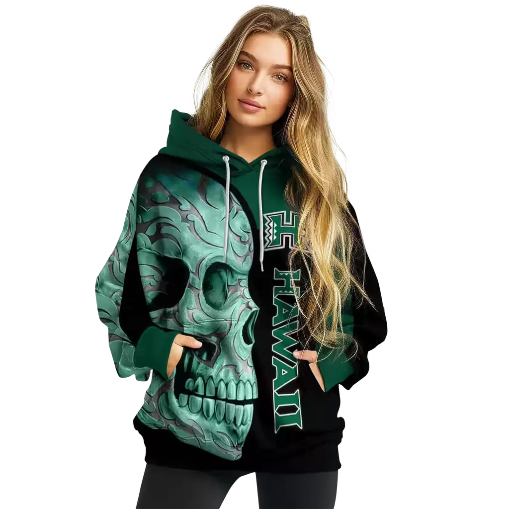 hawaii rainbow warriors skull motif green black hoodie high quality hawaii rainbow warriors skull motif green black hoodie high quality