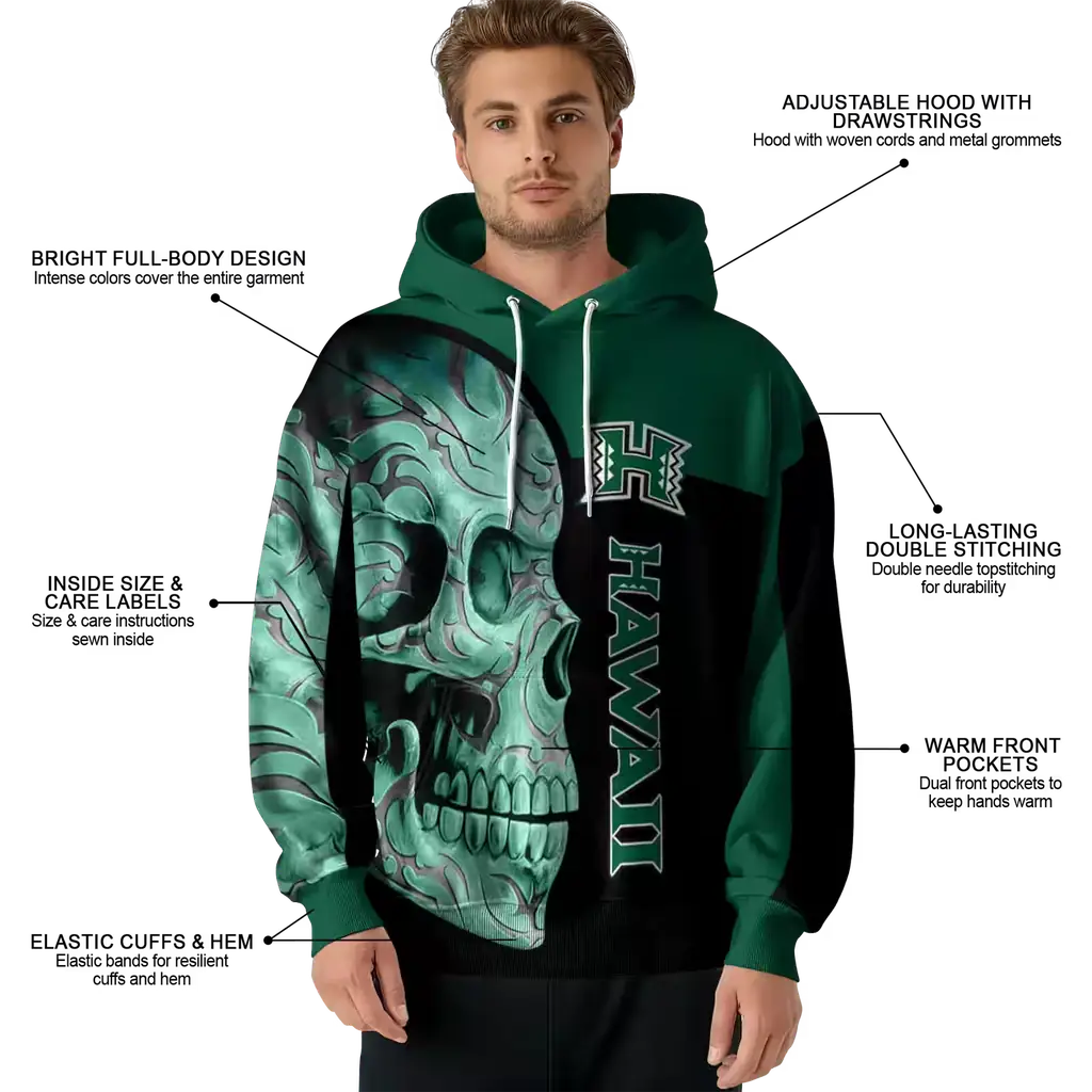 hawaii rainbow warriors skull motif green black hoodie latest model hawaii rainbow warriors skull motif green black hoodie latest model