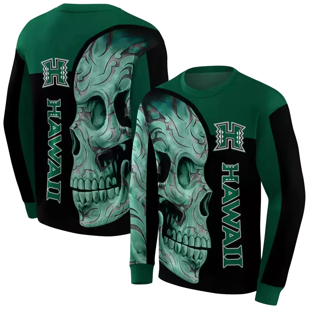 hawaii rainbow warriors skull motif green black hoodie premium grade hawaii rainbow warriors skull motif green black hoodie premium grade