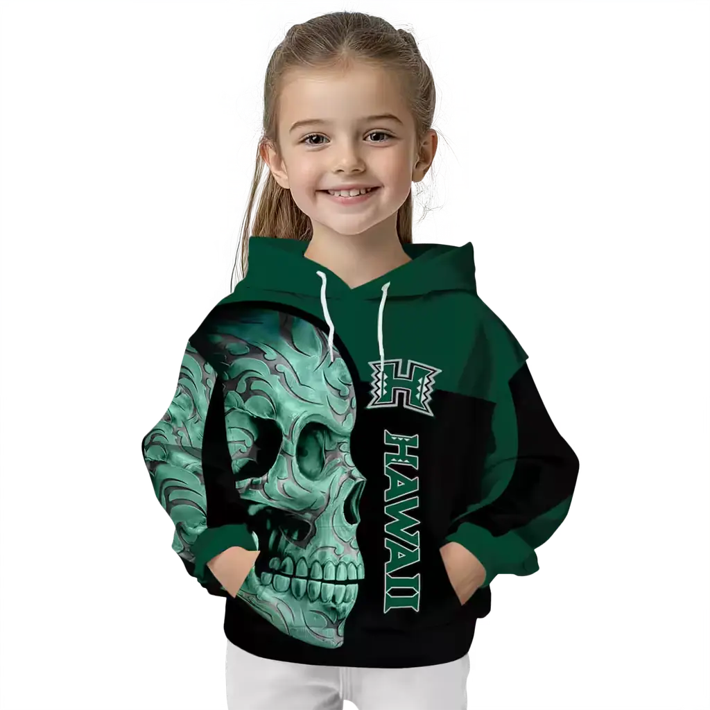 hawaii rainbow warriors skull motif green black hoodie top rated hawaii rainbow warriors skull motif green black hoodie top rated