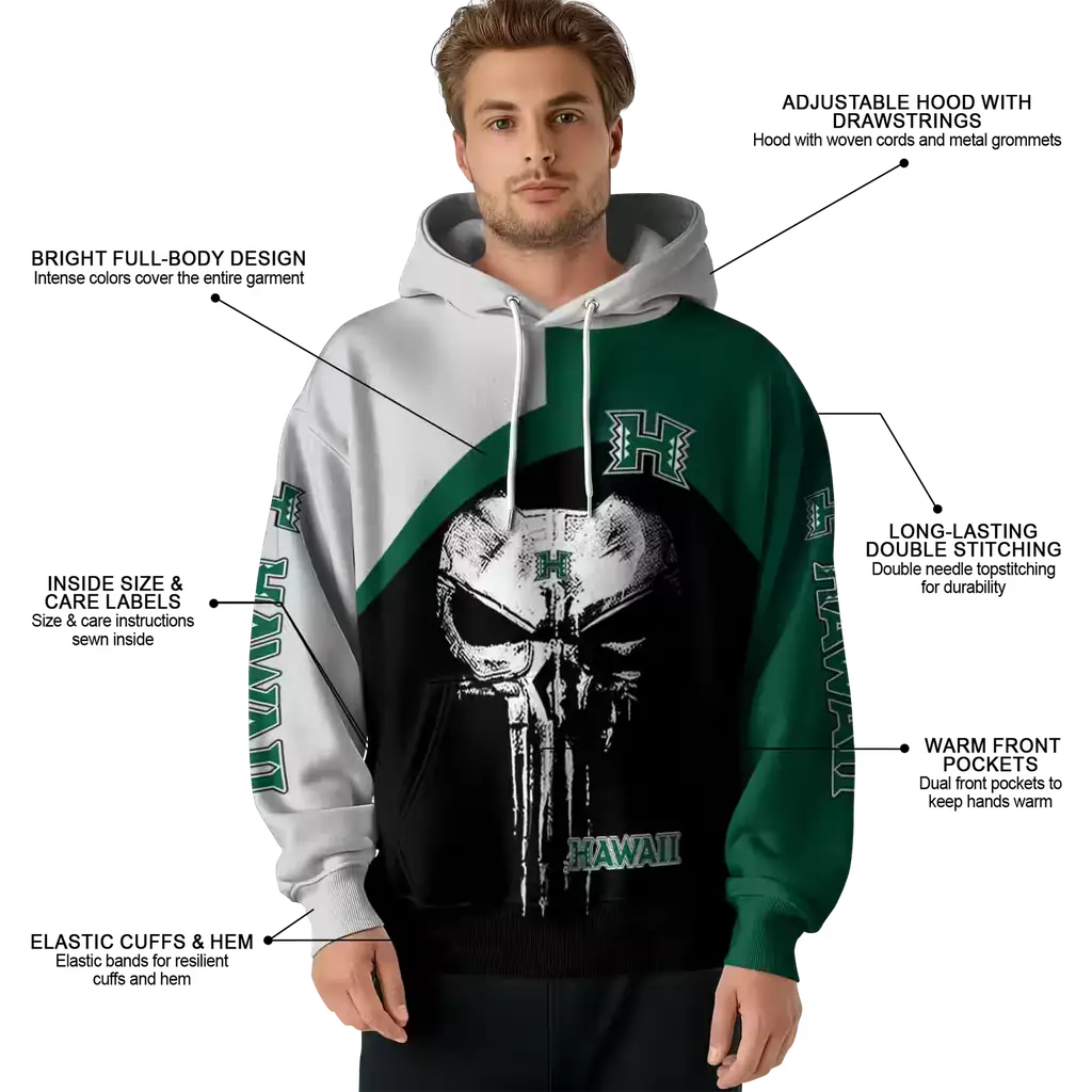 hawaii rainbow warriors skull punisher silver black hoodie latest model hawaii rainbow warriors skull punisher silver black hoodie latest model