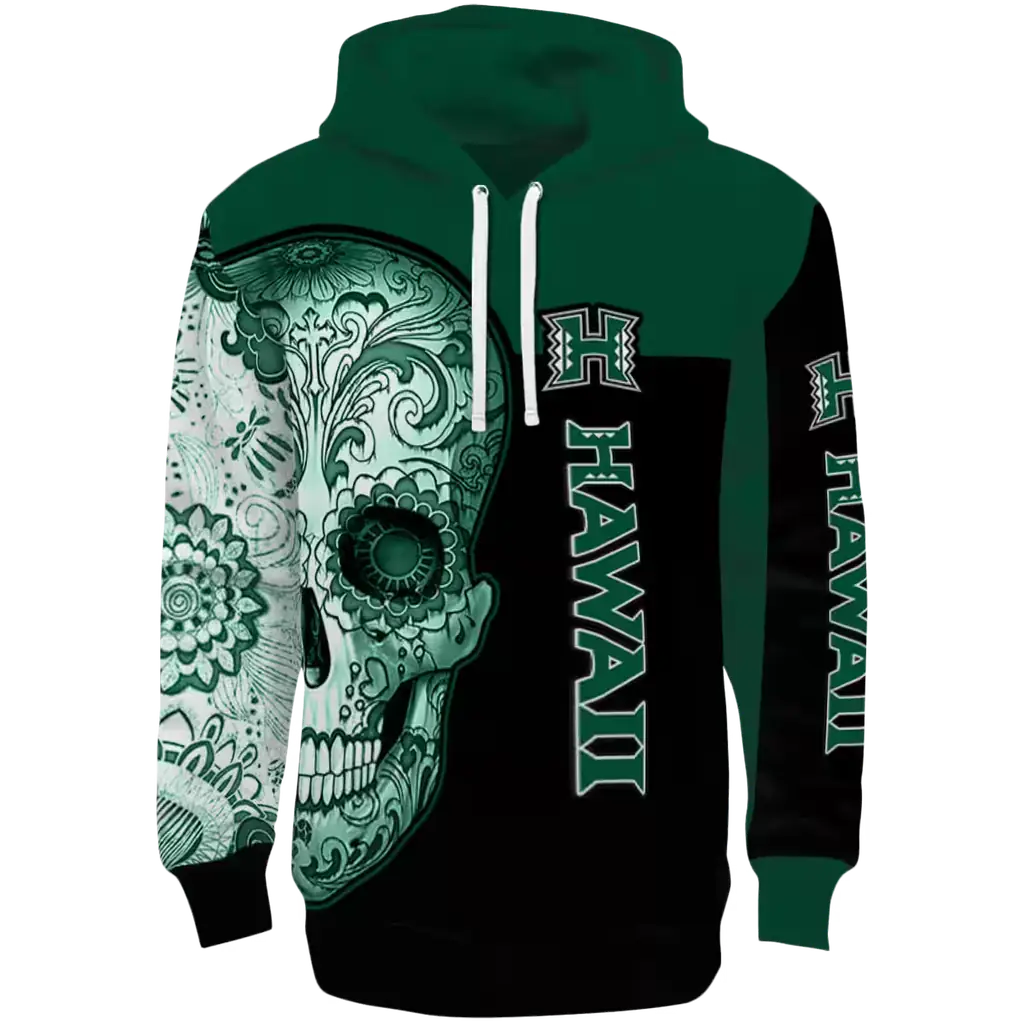 hawaii rainbow warriors sugar skull green black hoodie best selling hawaii rainbow warriors sugar skull green black hoodie best selling