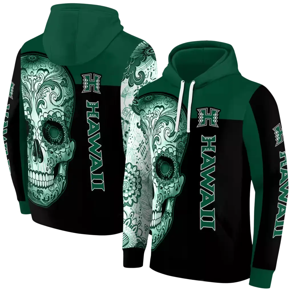 hawaii rainbow warriors sugar skull green black hoodie fashion forward hawaii rainbow warriors sugar skull green black hoodie fashion forward