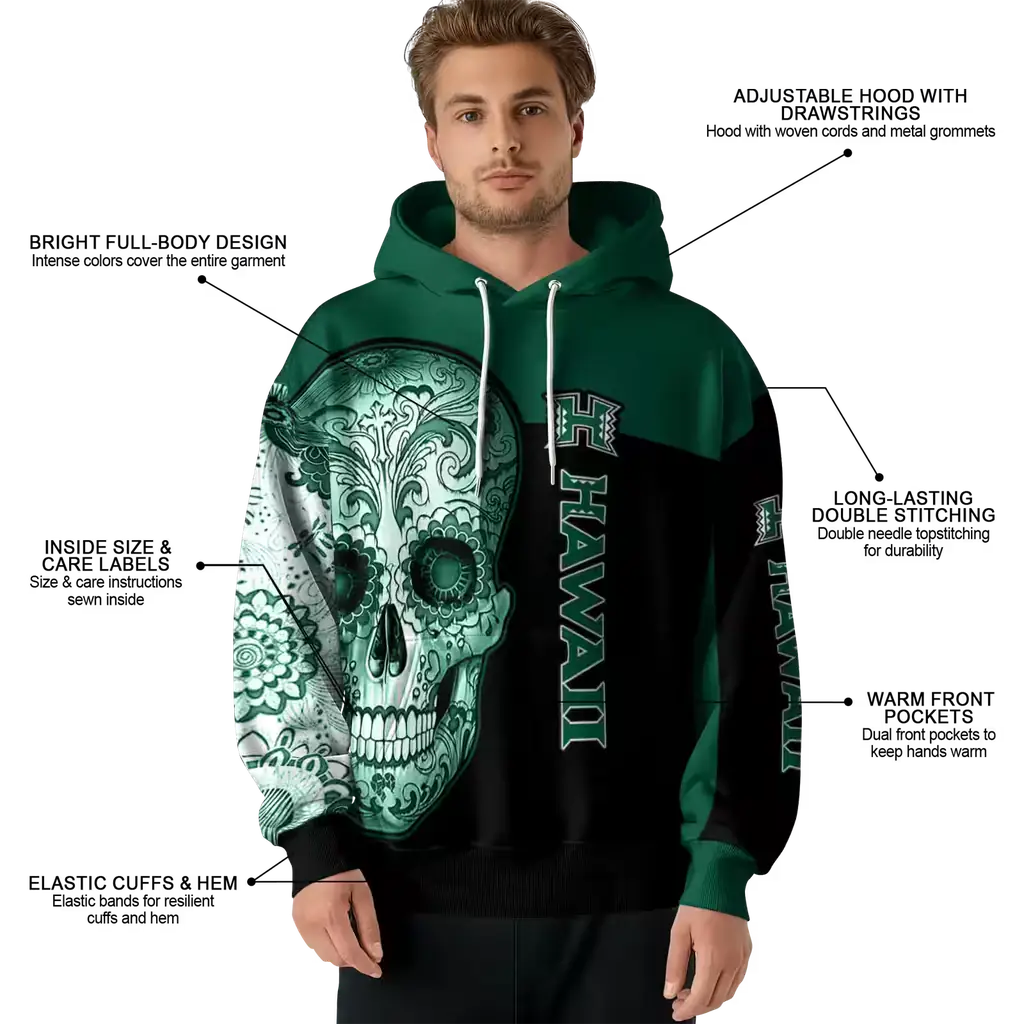 hawaii rainbow warriors sugar skull green black hoodie latest model hawaii rainbow warriors sugar skull green black hoodie latest model