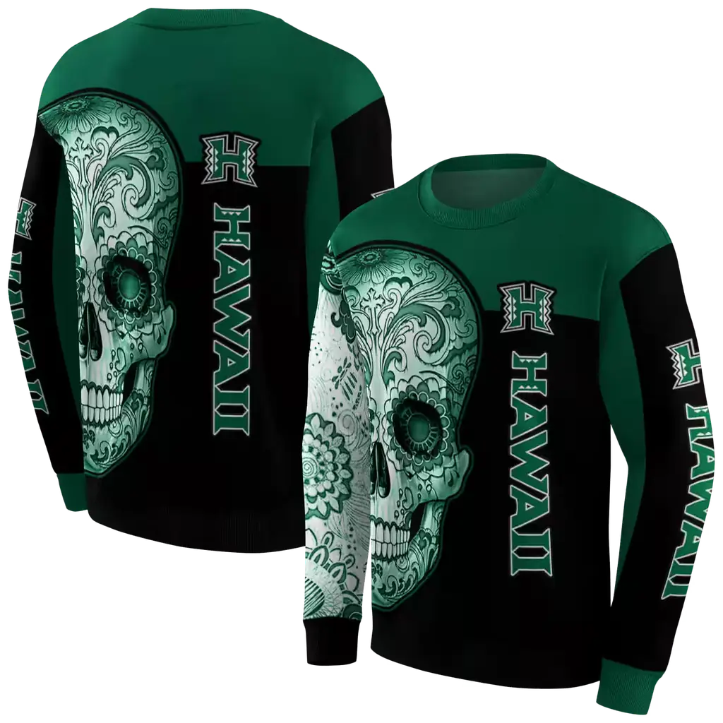 hawaii rainbow warriors sugar skull green black hoodie premium grade hawaii rainbow warriors sugar skull green black hoodie premium grade
