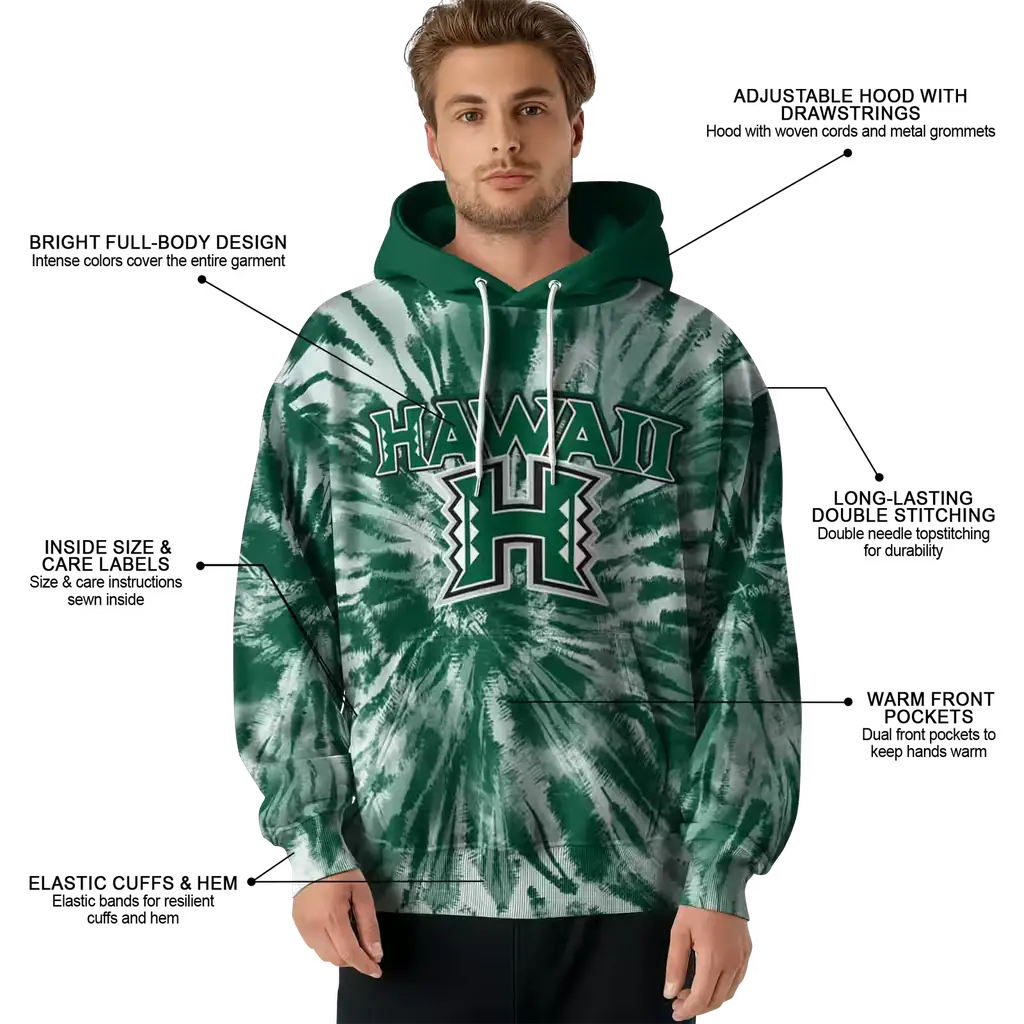 hawaii rainbow warriors tie dye pattern green hoodie latest model hawaii rainbow warriors tie dye pattern green hoodie latest model