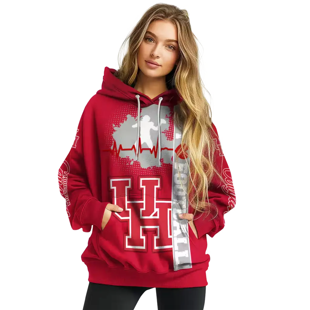 houston cougars football heartbeat red hoodie high quality houston cougars football heartbeat red hoodie high quality