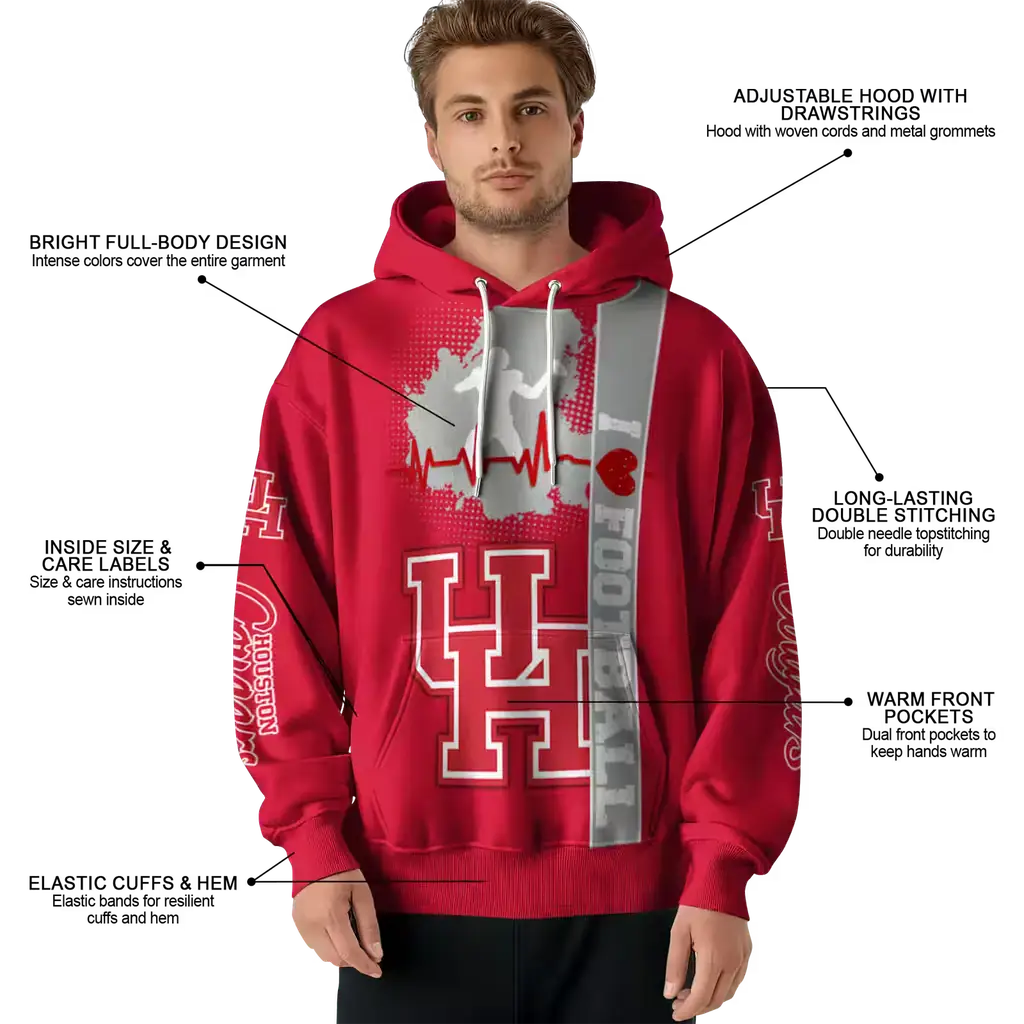 houston cougars football heartbeat red hoodie latest model houston cougars football heartbeat red hoodie latest model