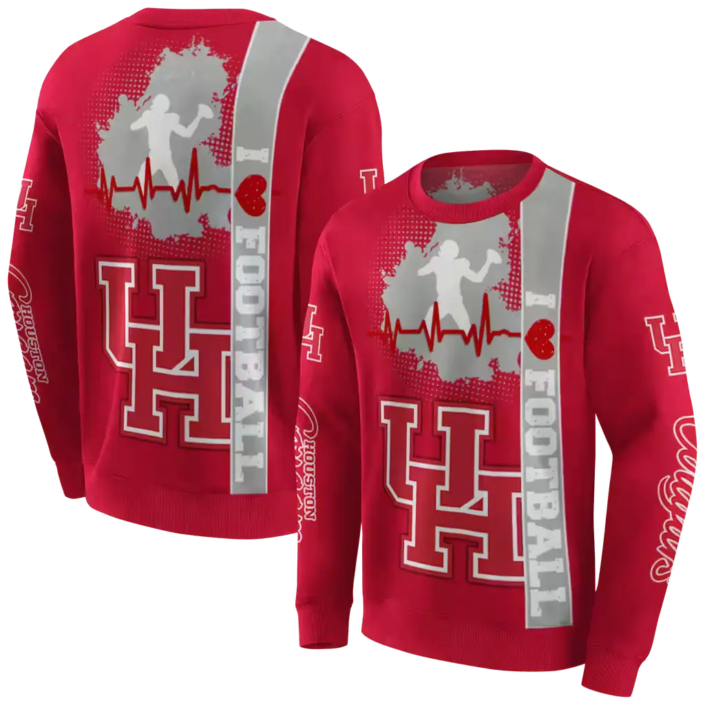 houston cougars football heartbeat red hoodie premium grade houston cougars football heartbeat red hoodie premium grade