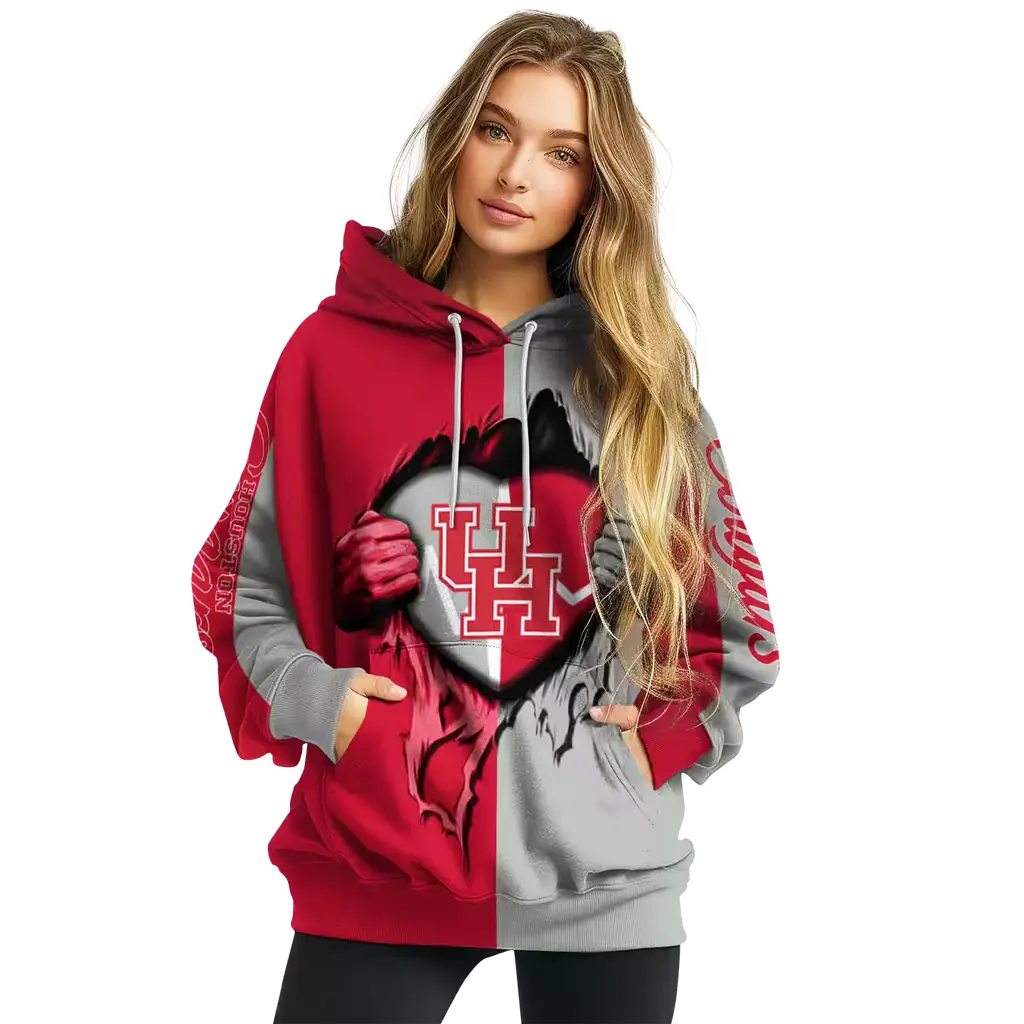 houston cougars heartbeat graphic red hoodie high quality houston cougars heartbeat graphic red hoodie high quality
